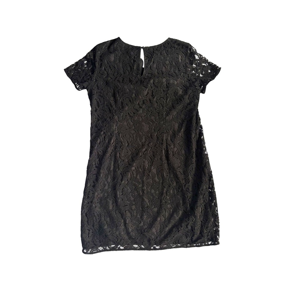 Ann Taylor Black Lace Shift Dress Womens 14 Short Sleeve Midi